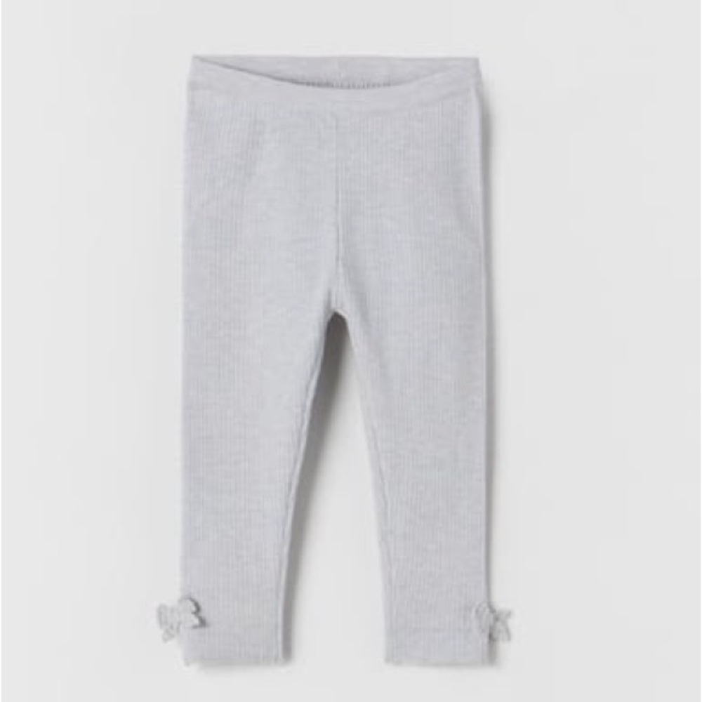 NWT Grey Marl Crochet Bow Knit Ribbed Leggings